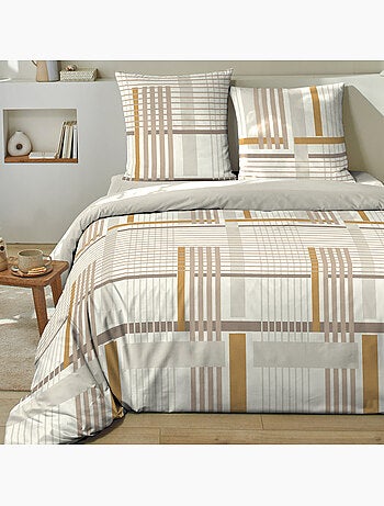 Parure housse de couette 240x220 cm 100% coton motif linéaire, ELOI