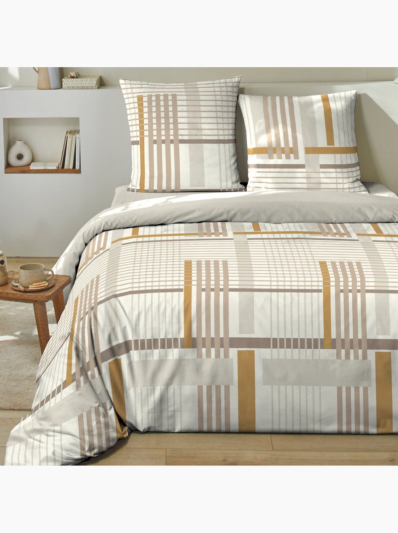 Parure housse de couette 240x220 cm 100% coton motif linéaire, ELOI Blanc - Kiabi
