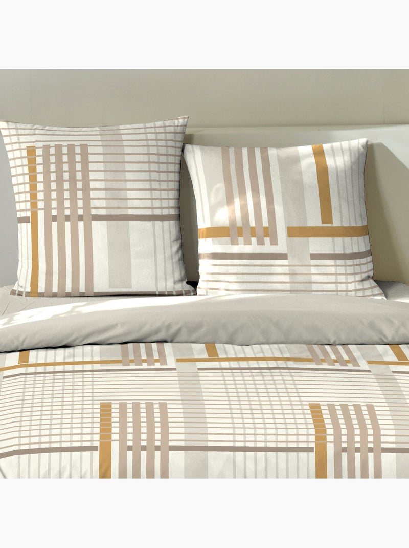Parure housse de couette 240x220 cm 100% coton motif linéaire, ELOI Blanc - Kiabi