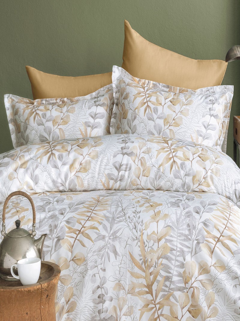 Parure housse de couette 240x220 cm et 2 taies d'oreiller 63x63cm satin de coton imprimé Beige - Kiabi