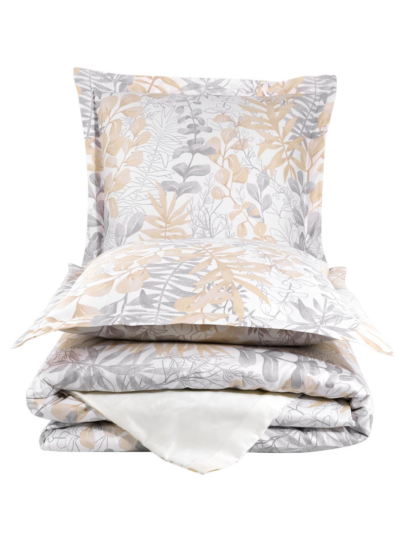 Parure housse de couette 240x220 cm et 2 taies d'oreiller 63x63cm satin de coton imprimé Beige - Kiabi