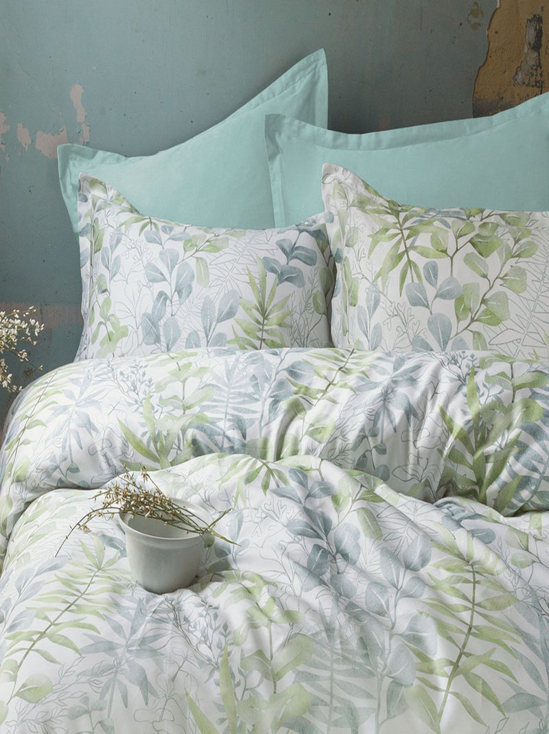 Parure housse de couette 240x220 cm et 2 taies d'oreiller 63x63cm satin de coton imprimé Vert - Kiabi