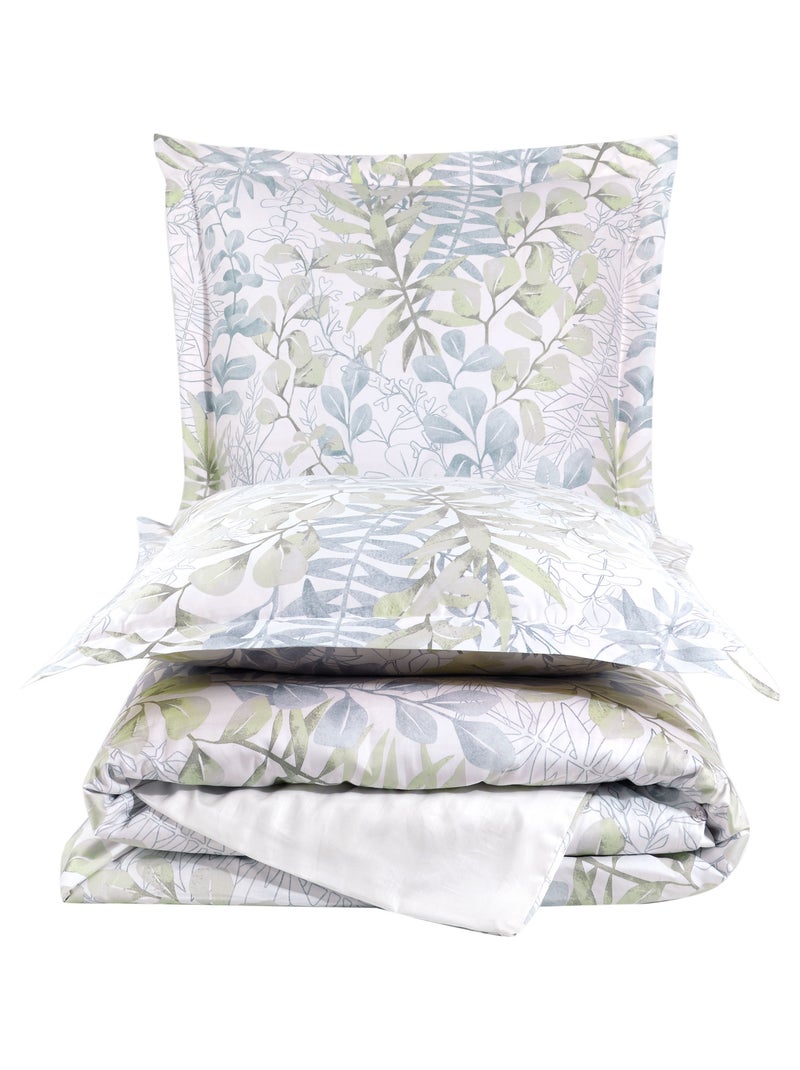 Parure housse de couette 240x220 cm et 2 taies d'oreiller 63x63cm satin de coton imprimé Vert - Kiabi