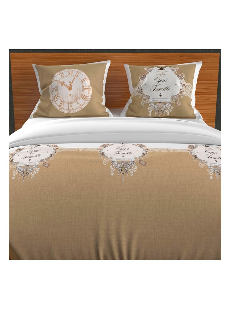 Parure housse de couette 260x240 cm en coton 57 Fils ESPRIT DE FAMILLE taupe, par Soleil d'ocre Taupe - Kiabi
