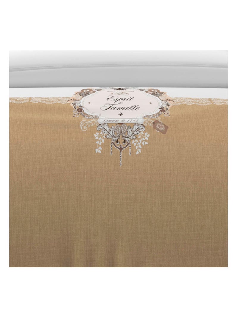 Parure housse de couette 260x240 cm en coton 57 Fils ESPRIT DE FAMILLE taupe, par Soleil d'ocre Taupe - Kiabi