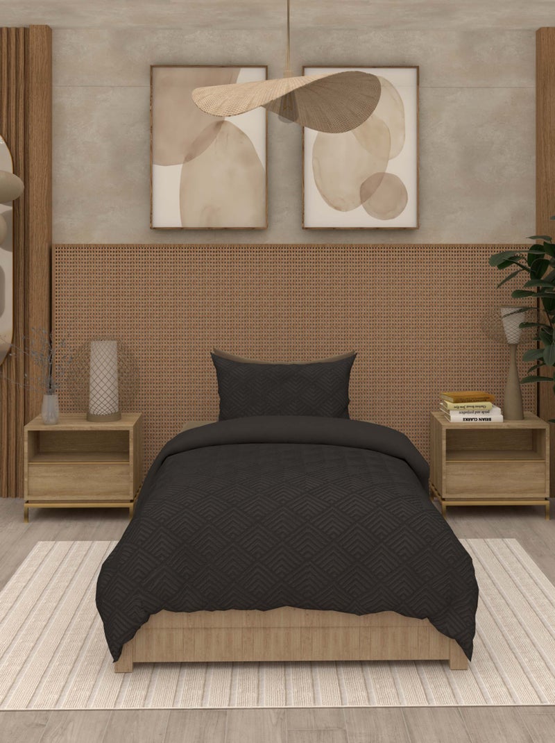 Parure housse de couette 3D microfibre GAIA, par Soleil d'Ocre avec 1 taie d'oreiller Noir - Kiabi