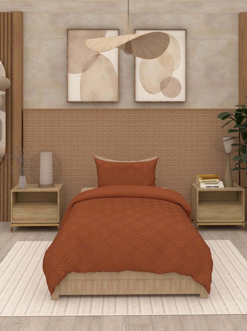 Parure housse de couette 3D microfibre GAIA, par Soleil d'Ocre avec 1 taie d'oreiller Orange - Kiabi