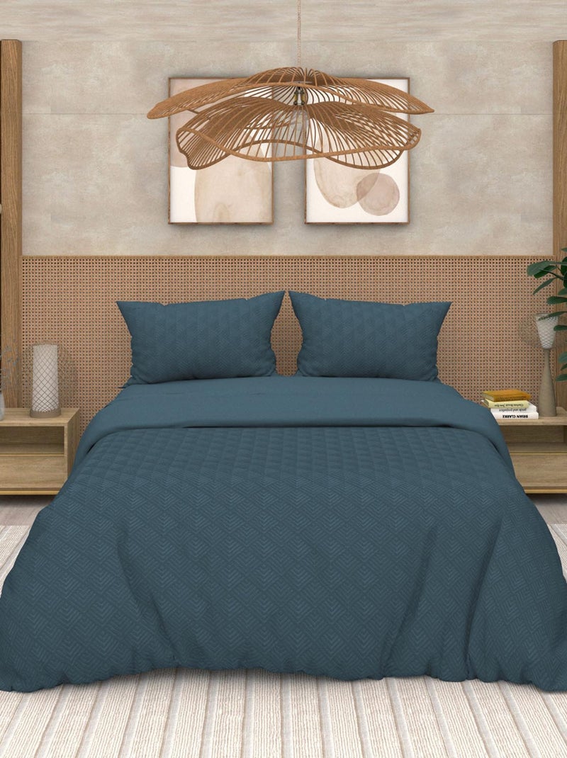 Parure housse de couette 3D microfibre GAIA, par Soleil d'Ocre avec 2 taies d'oreiller Bleu - Kiabi