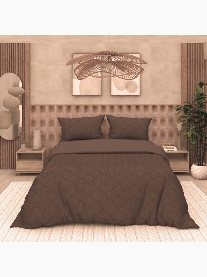 Parure housse de couette 3D microfibre GAIA, par Soleil d'Ocre avec 2 taies d'oreiller Marron - Kiabi