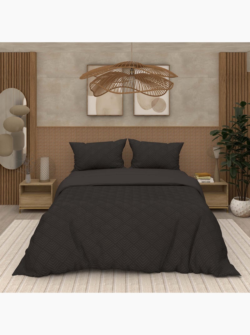 Parure housse de couette 3D microfibre GAIA, par Soleil d'Ocre avec 2 taies d'oreiller Noir - Kiabi