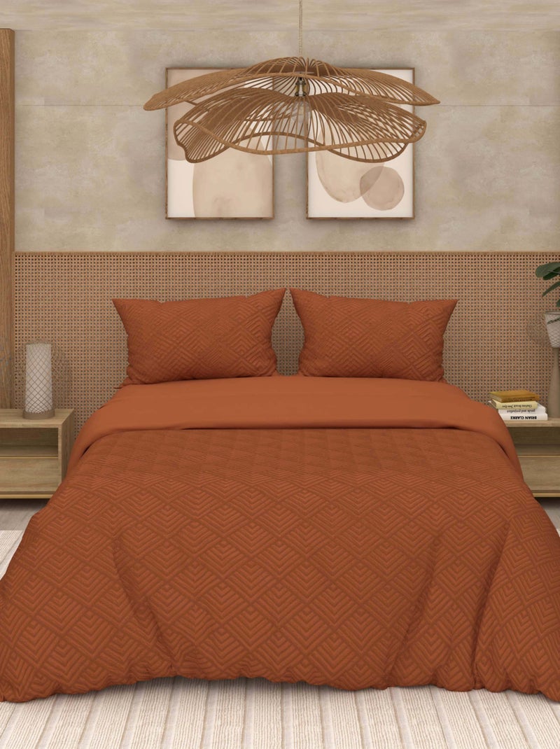 Parure housse de couette 3D microfibre GAIA, par Soleil d'Ocre avec 2 taies d'oreiller Orange - Kiabi