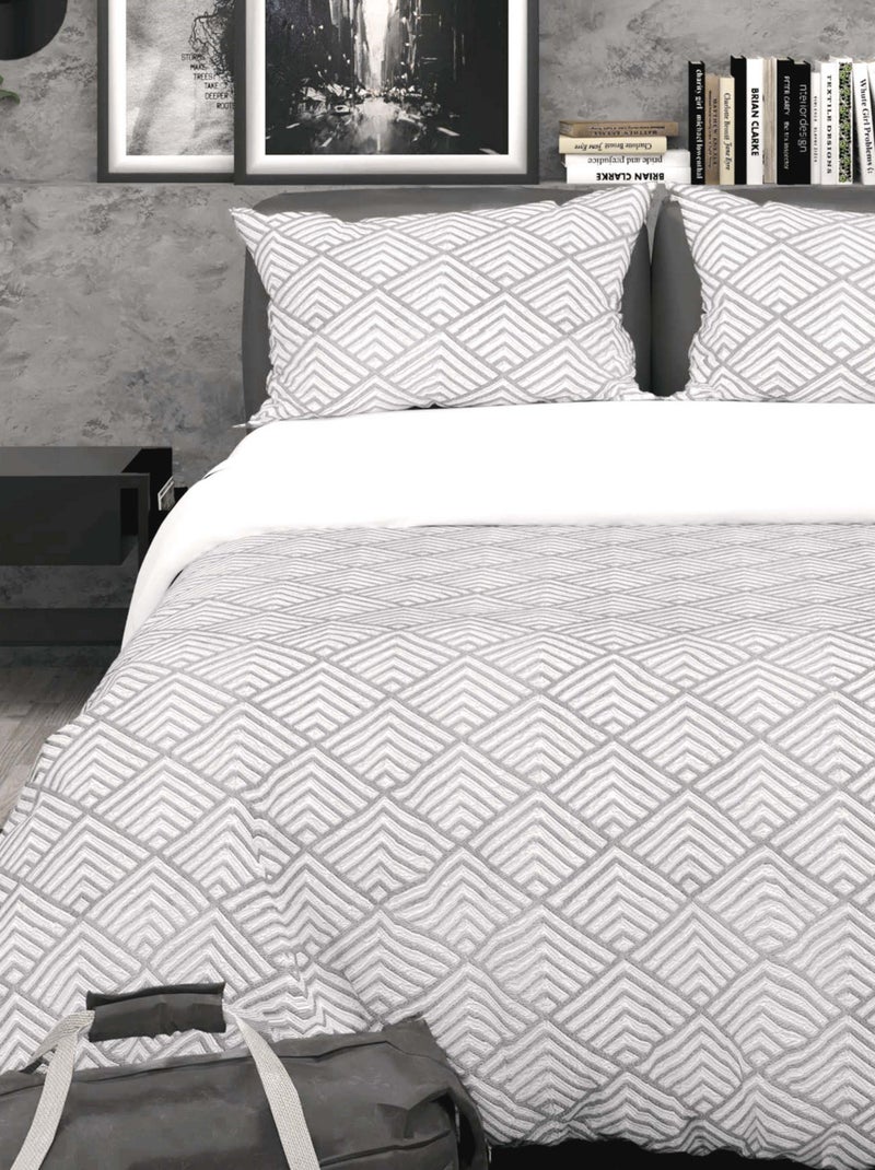 Parure housse de couette 3D microfibre LAYA, par Soleil d'Ocre Gris - Kiabi