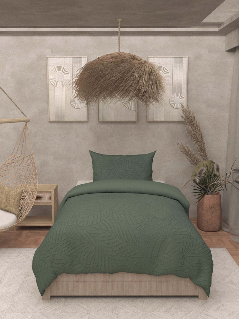 Parure housse de couette 3D microfibre MAYA, par Soleil d'Ocre avec 1 taie d'oreiller Kaki - Kiabi