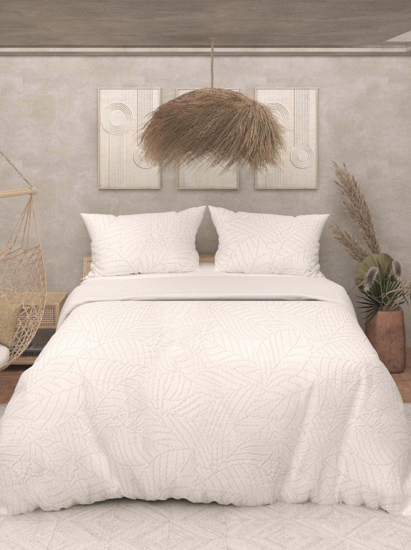 Parure housse de couette 3D microfibre MAYA, par Soleil d'Ocre avec 2 taies d'oreiller Blanc - Kiabi