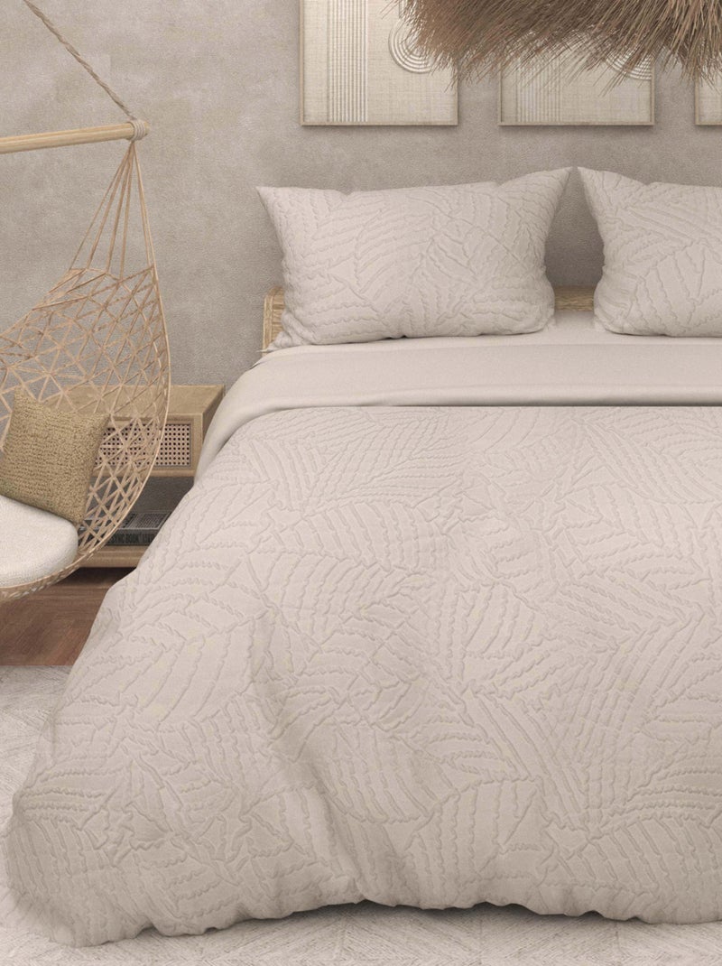 Parure housse de couette 3D microfibre MAYA, par Soleil d'Ocre avec 2 taies d'oreiller Ecru - Kiabi