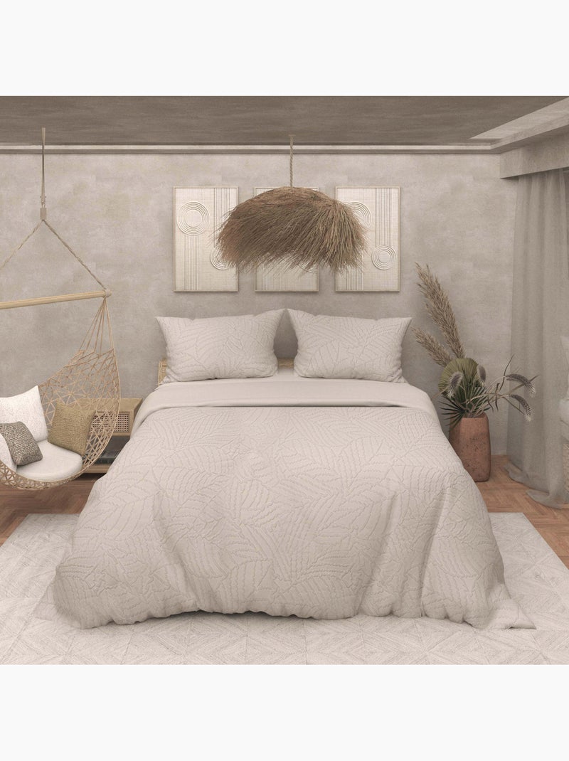 Parure housse de couette 3D microfibre MAYA, par Soleil d'Ocre avec 2 taies d'oreiller Ecru - Kiabi
