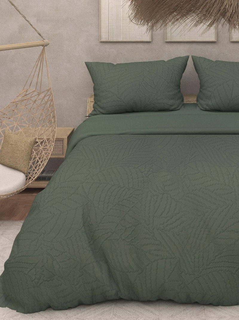 Parure housse de couette 3D microfibre MAYA, par Soleil d'Ocre avec 2 taies d'oreiller Kaki - Kiabi