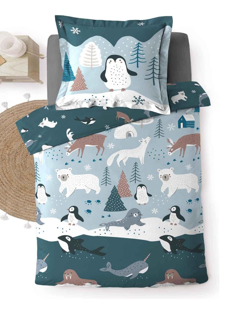Parure housse de couette Animaux des neiges Bleu - Kiabi