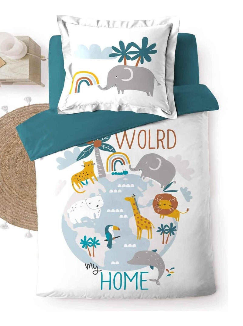Parure housse de couette Animaux du monde Bleu - Kiabi