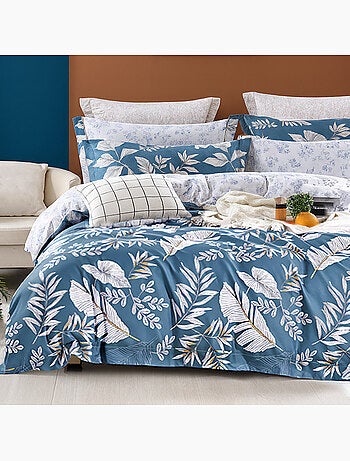 Parure housse de couette avec taie à volant 100% coton - Azuralis