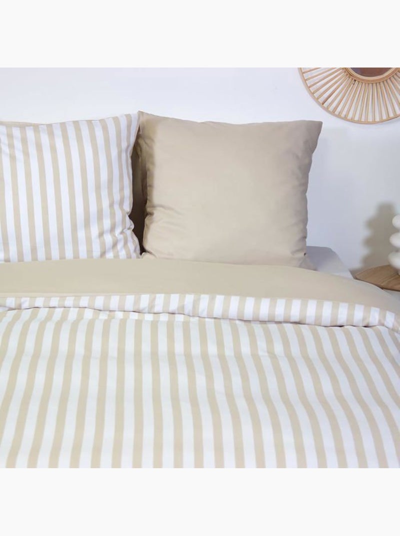 Parure housse de couette BELIL 220x240cm – 3 pièces – Rayures – 100% polyester Beige - Kiabi