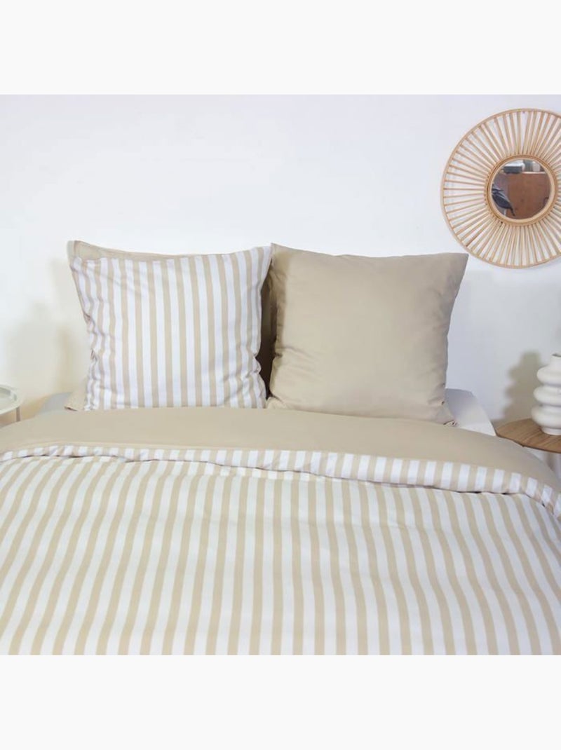 Parure housse de couette BELIL 220x240cm – 3 pièces – Rayures – 100% polyester Beige - Kiabi