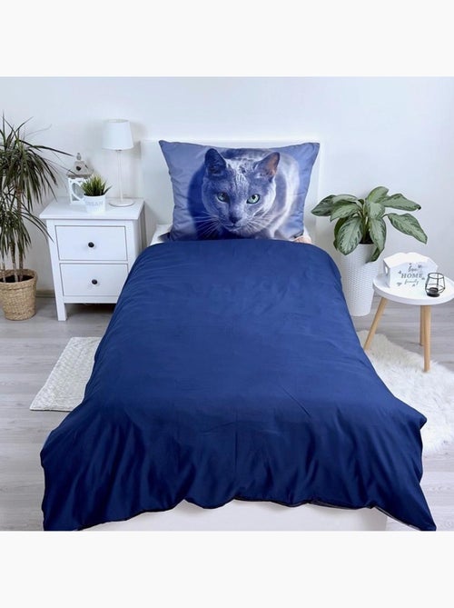 Parure Housse de Couette Chat Gris 140x200 cm avec taie d'oreiller - Ensemble de lit - Kiabi