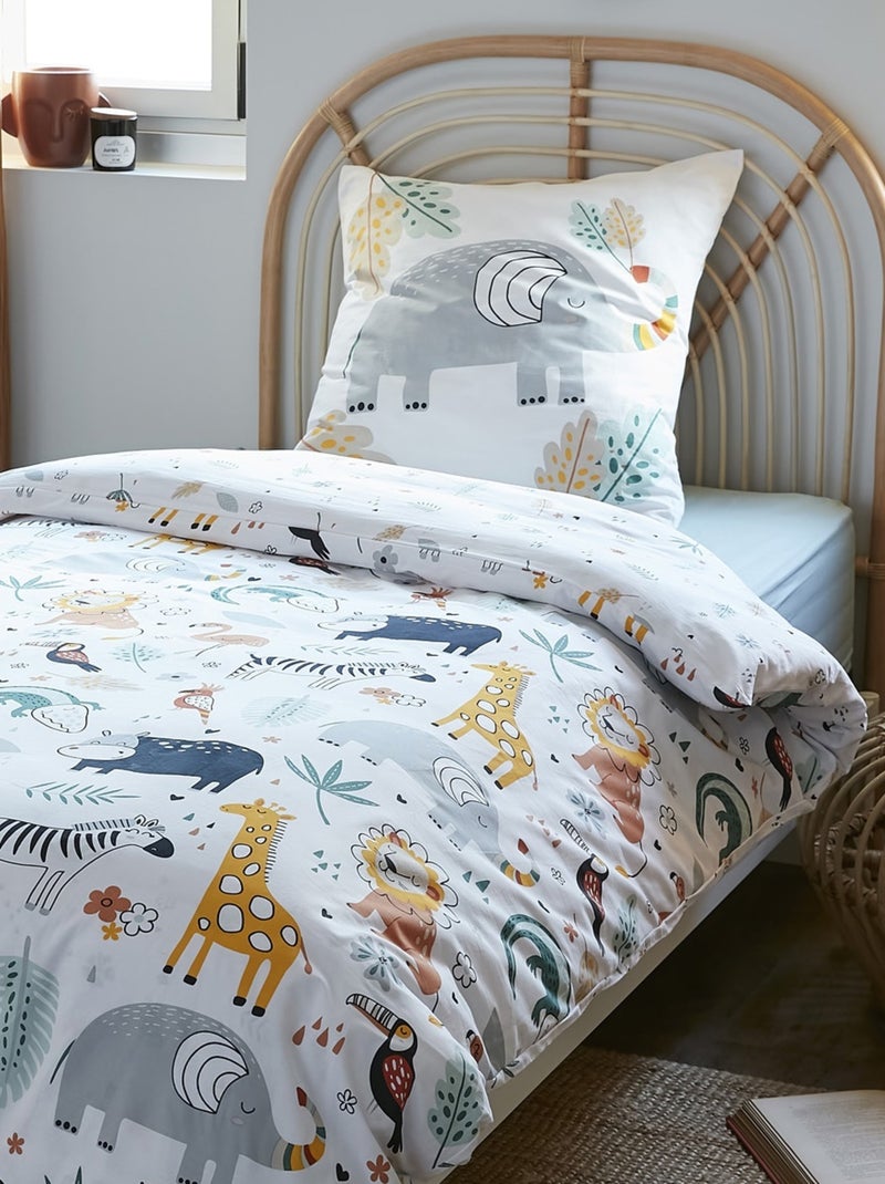Parure housse de couette Collection Animaux de la savane Blanc - Kiabi