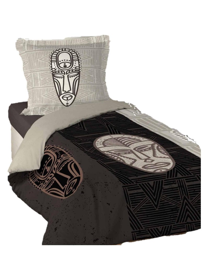 Parure Housse de couette Collection Masques Kigali Marron - Kiabi