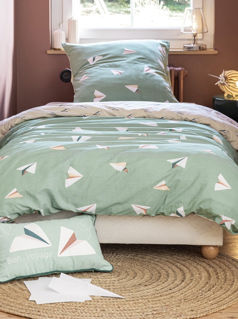 Parure Housse de couette Collection Petit papier Vert - Kiabi