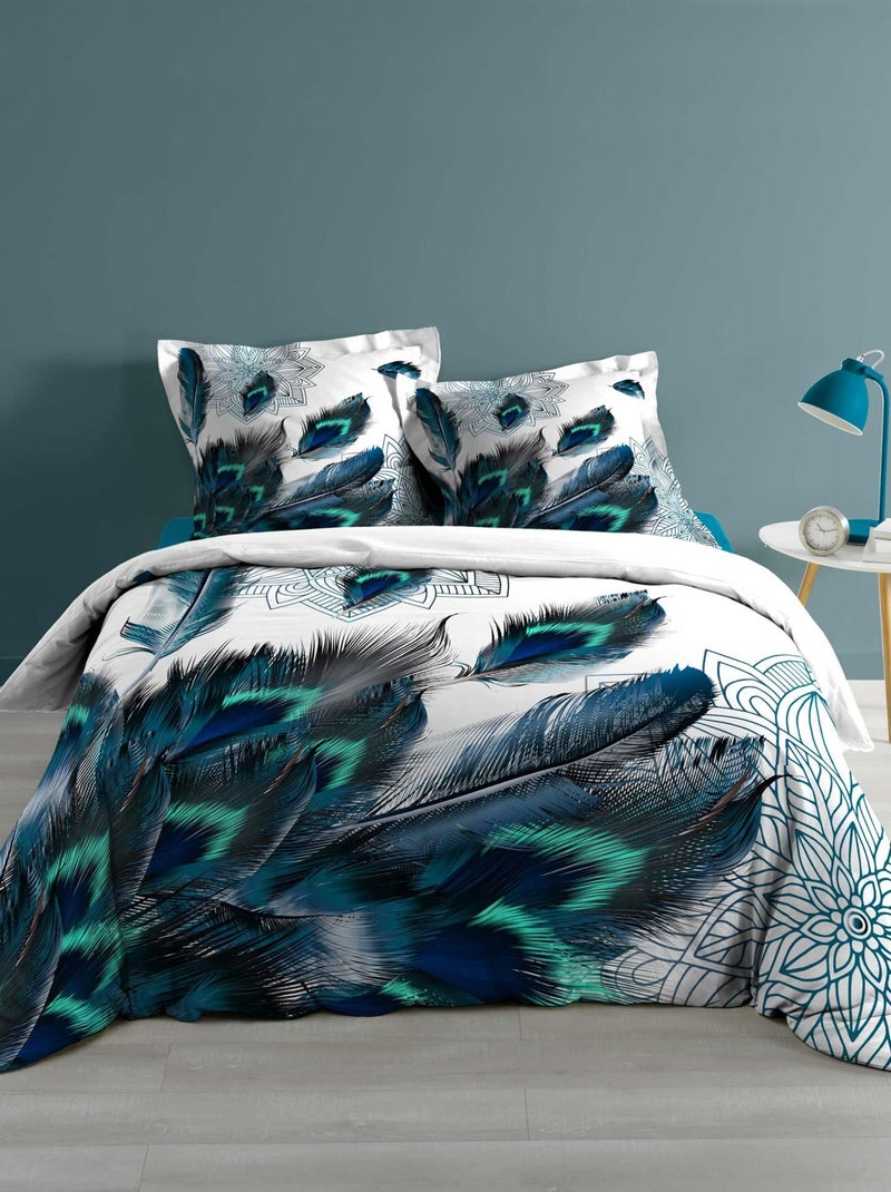 Parure Housse de couette Collection Plumes de Paon Pluminas Blanc - Kiabi