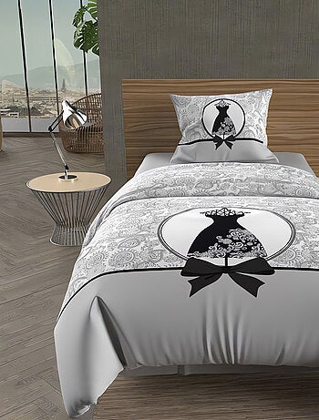 Parure housse de couette coton 57 fils BLACK DRESS, par Soleil d'Ocre avec 1 taie d'oreiller