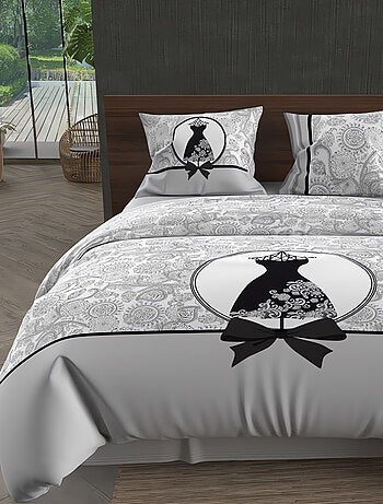 Parure housse de couette coton 57 fils BLACK DRESS, par Soleil d'Ocre avec 2 taies d'oreiller