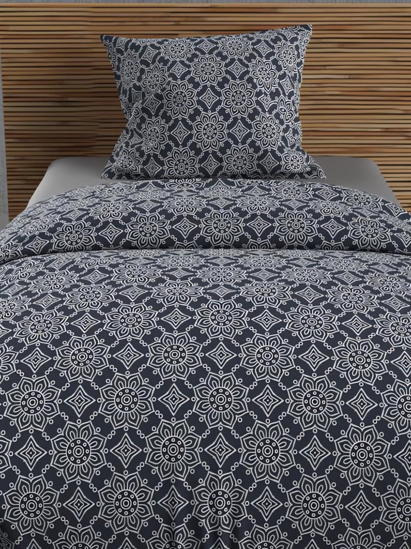 Parure housse de couette coton 57 fils ESMERALDA, par Soleil d'ocre avec 1 taie d'oreiller Bleu - Kiabi