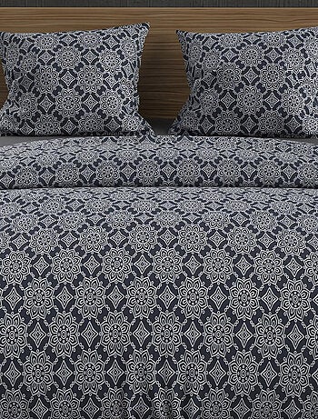 Parure housse de couette coton 57 fils ESMERALDA, par Soleil d'ocre avec 2 taies d'oreiller