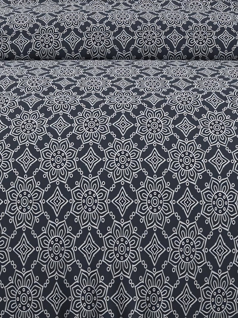 Parure housse de couette coton 57 fils ESMERALDA, par Soleil d'ocre avec 2 taies d'oreiller Bleu - Kiabi
