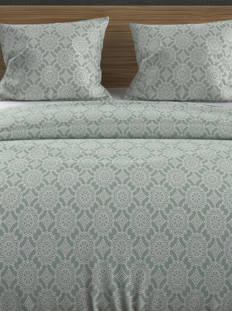 Parure housse de couette coton 57 fils ESMERALDA, par Soleil d'ocre avec 2 taies d'oreiller Vert - Kiabi