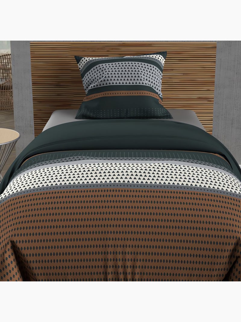 Parure housse de couette coton 57 fils THALES, par Soleil d'ocre avec 1 taie d'oreiller Brique - Kiabi