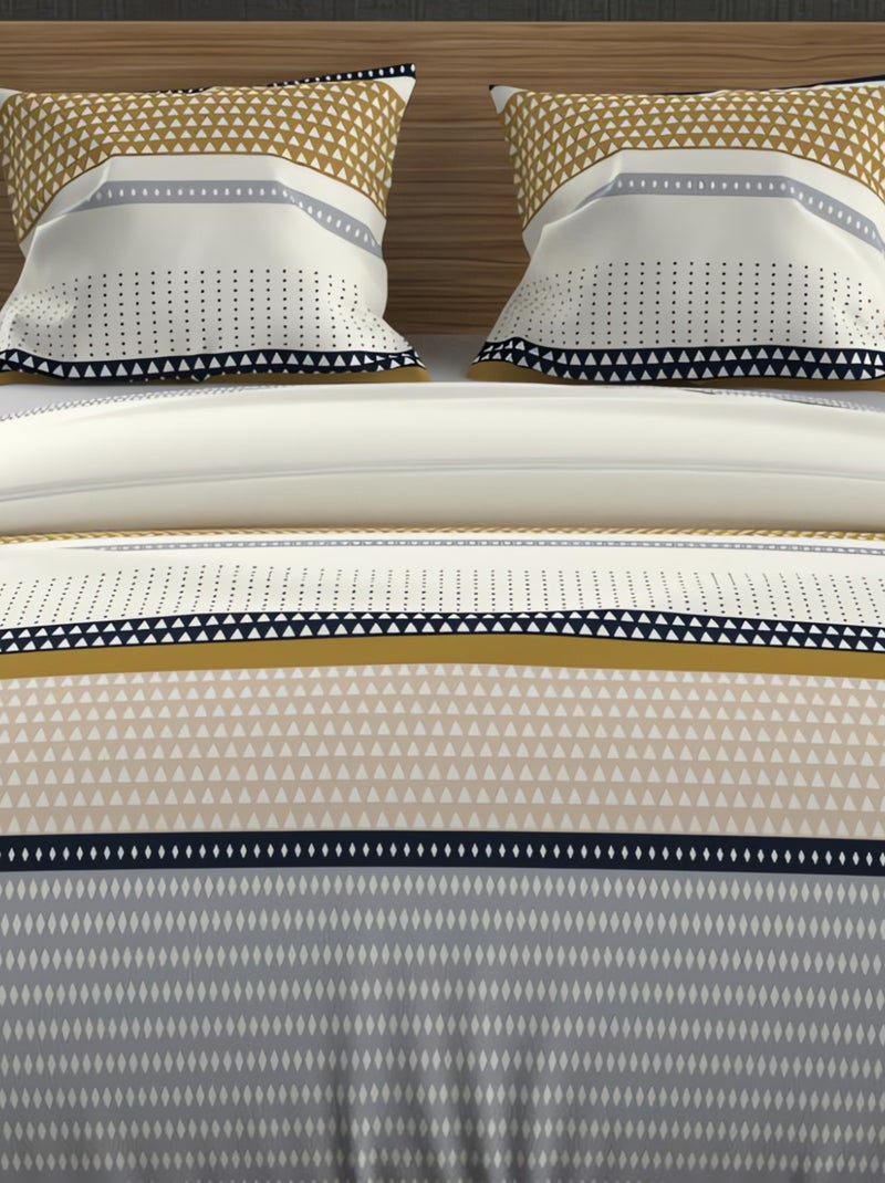 Parure housse de couette coton 57 fils THALES, par Soleil d'ocre avec 2 taies d'oreiller Jaune - Kiabi