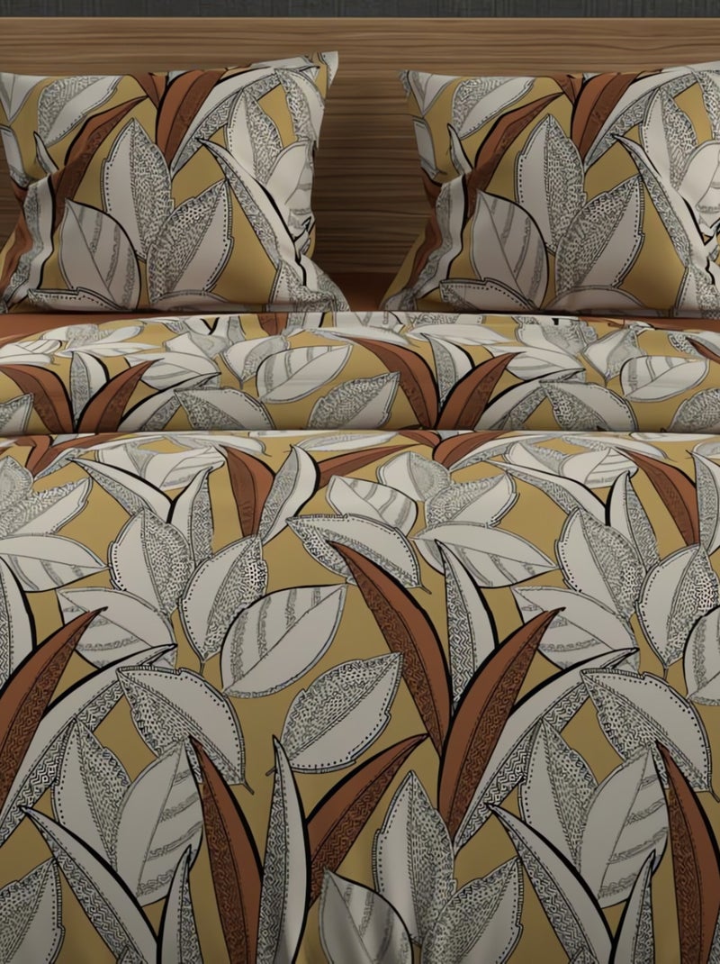 Parure housse de couette coton 57 fils TOGO, par Soleil d'ocre avec 2 taies d'oreiller Jaune - Kiabi