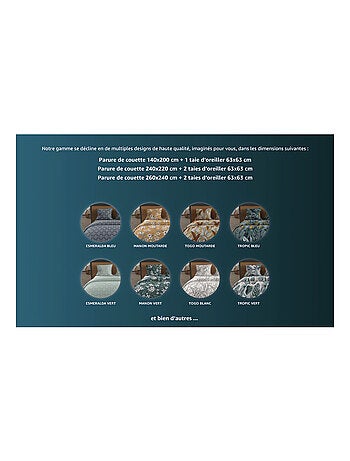 Parure housse de couette coton 57 fils TROPIC, par Soleil d'ocre avec 1 taie d'oreiller