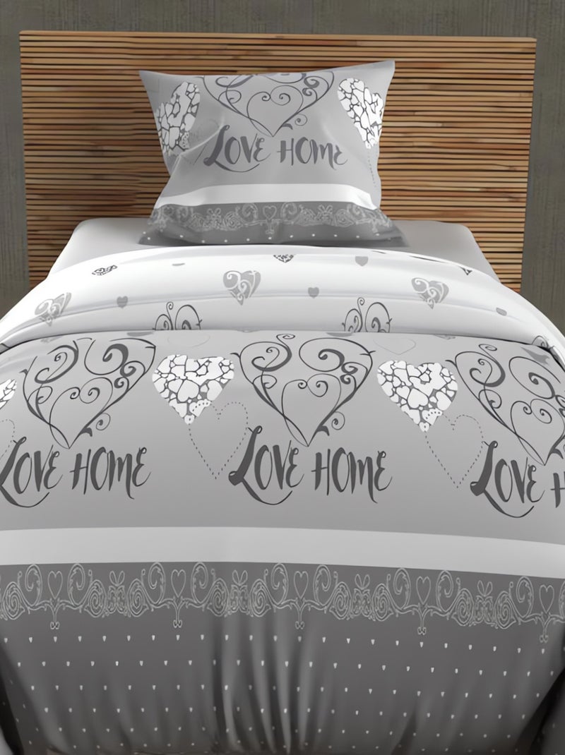 Parure housse de couette coton 57 fils VALENTINE, par Soleil d'Ocre avec 1 taie d'oreiller Gris - Kiabi