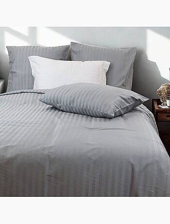 Parure housse de couette coton bande satin 120 fils MIRAGE