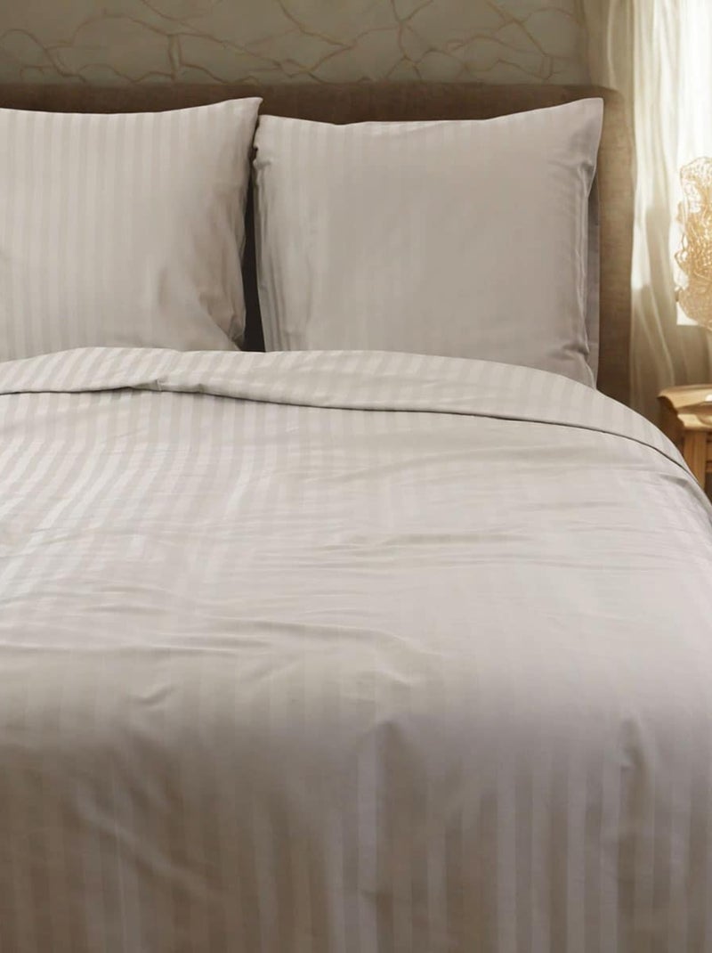 Parure housse de couette coton bande satin 120 fils MIRAGE Beige - Kiabi