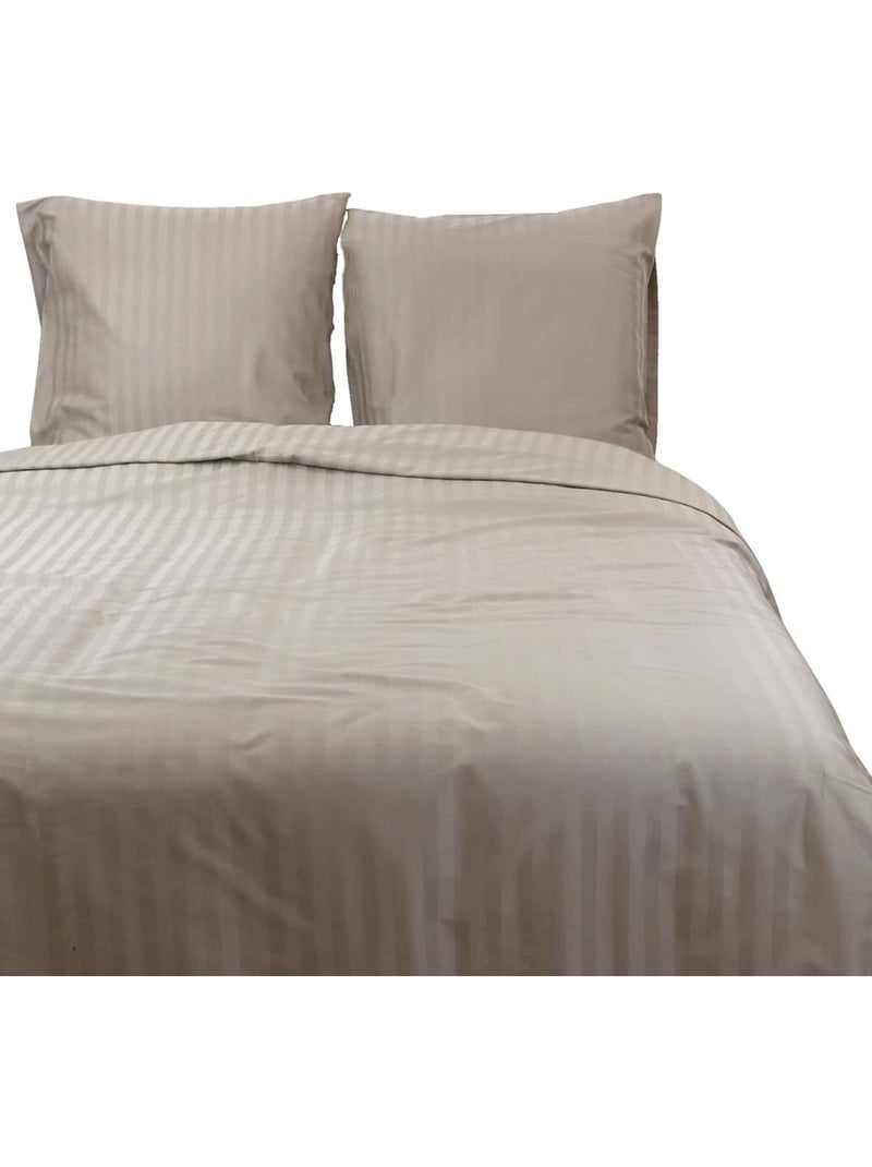 Parure housse de couette coton bande satin 120 fils MIRAGE Ivoire - Kiabi