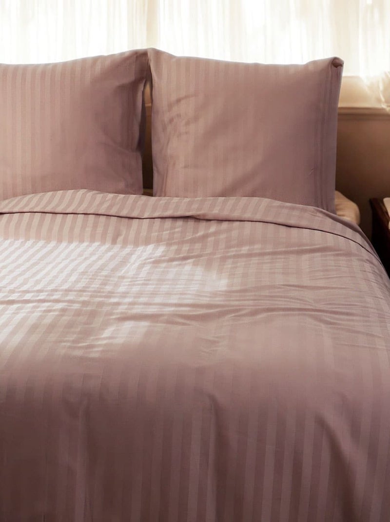 Parure housse de couette coton bande satin 120 fils MIRAGE Rose - Kiabi