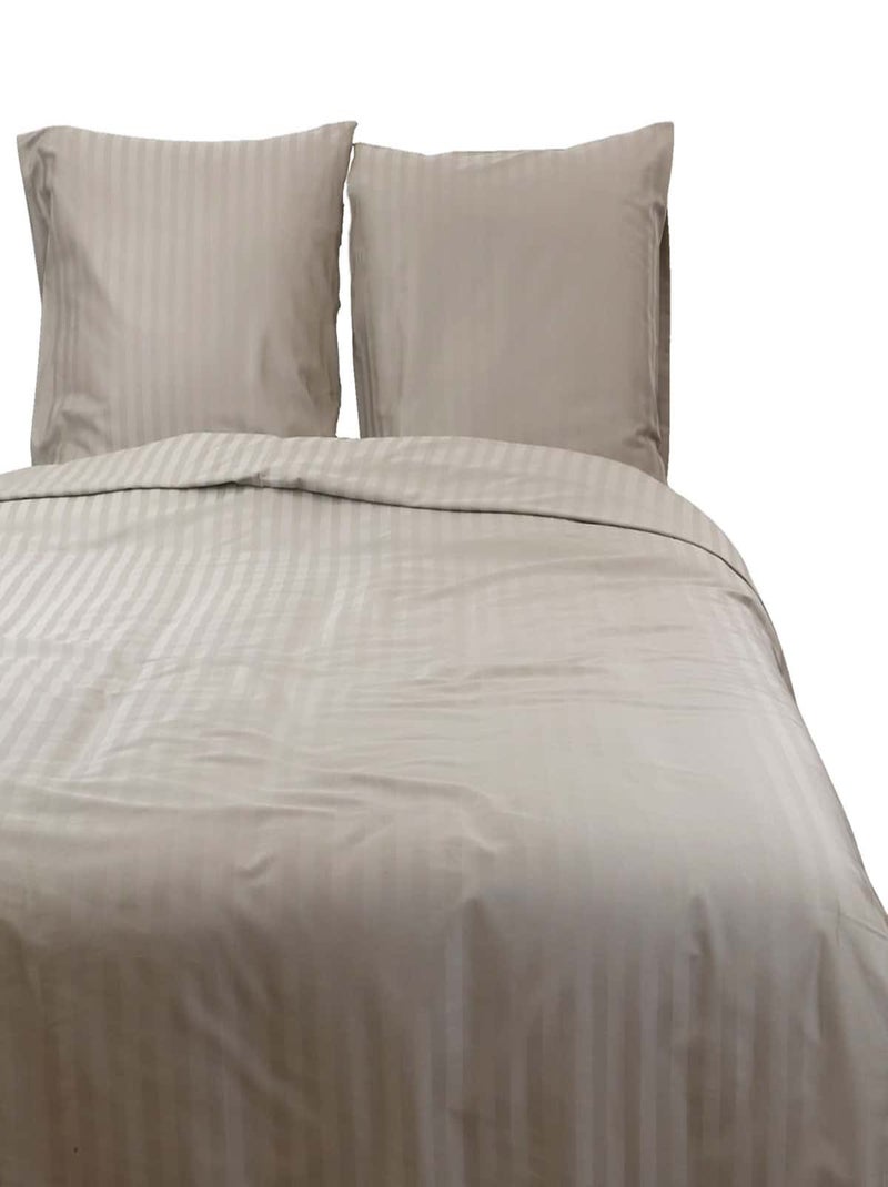 Parure housse de couette coton bande satin 120 fils MIRAGE Rose - Kiabi