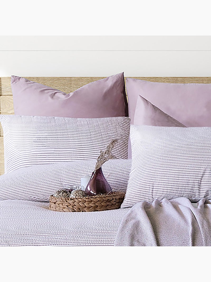 Parure housse de couette Coton gauffré Mauve - Kiabi