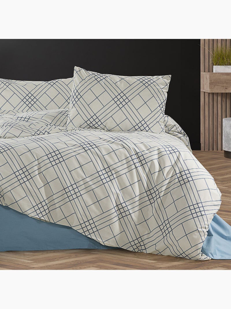 Parure housse de couette Coton motif Carreaux Bleu - Kiabi