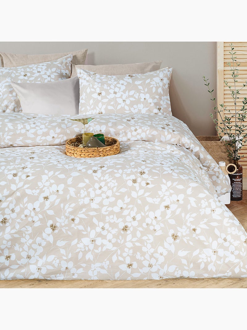 Parure housse de couette Coton motif Feuillages Beige - Kiabi